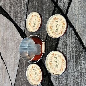 ORANGE METAL CORK COASTERS SET THANKFUL GRATEFUL BLESSED GATHER